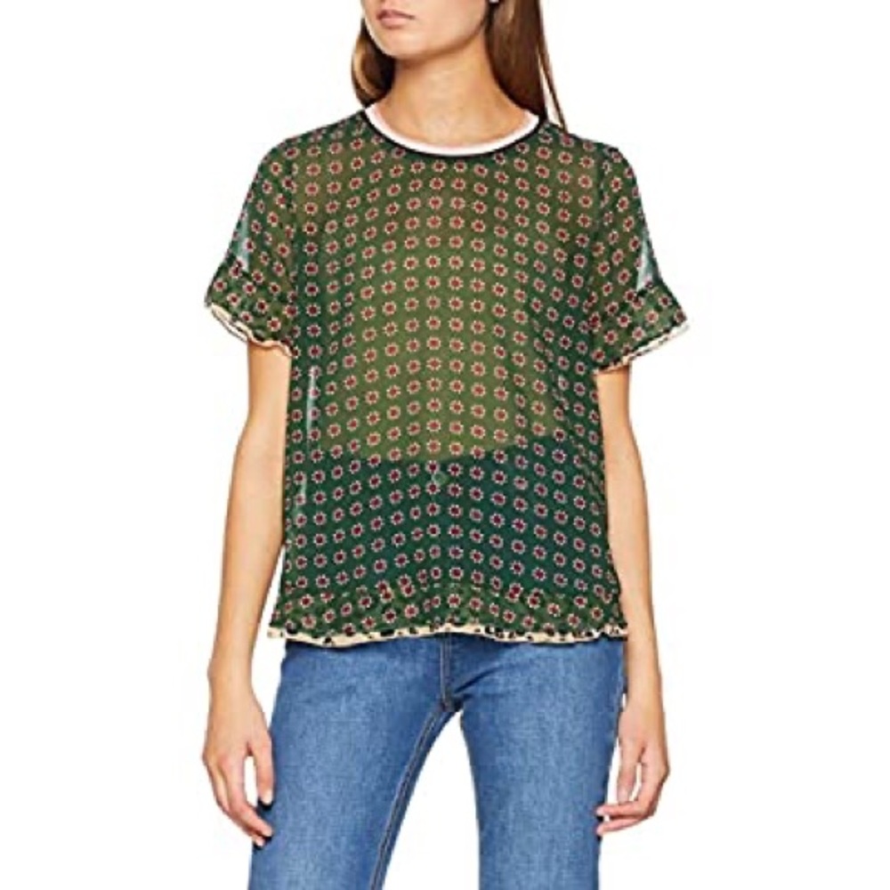 Scotch & Soda Green Sheer Floral Leopard Top
